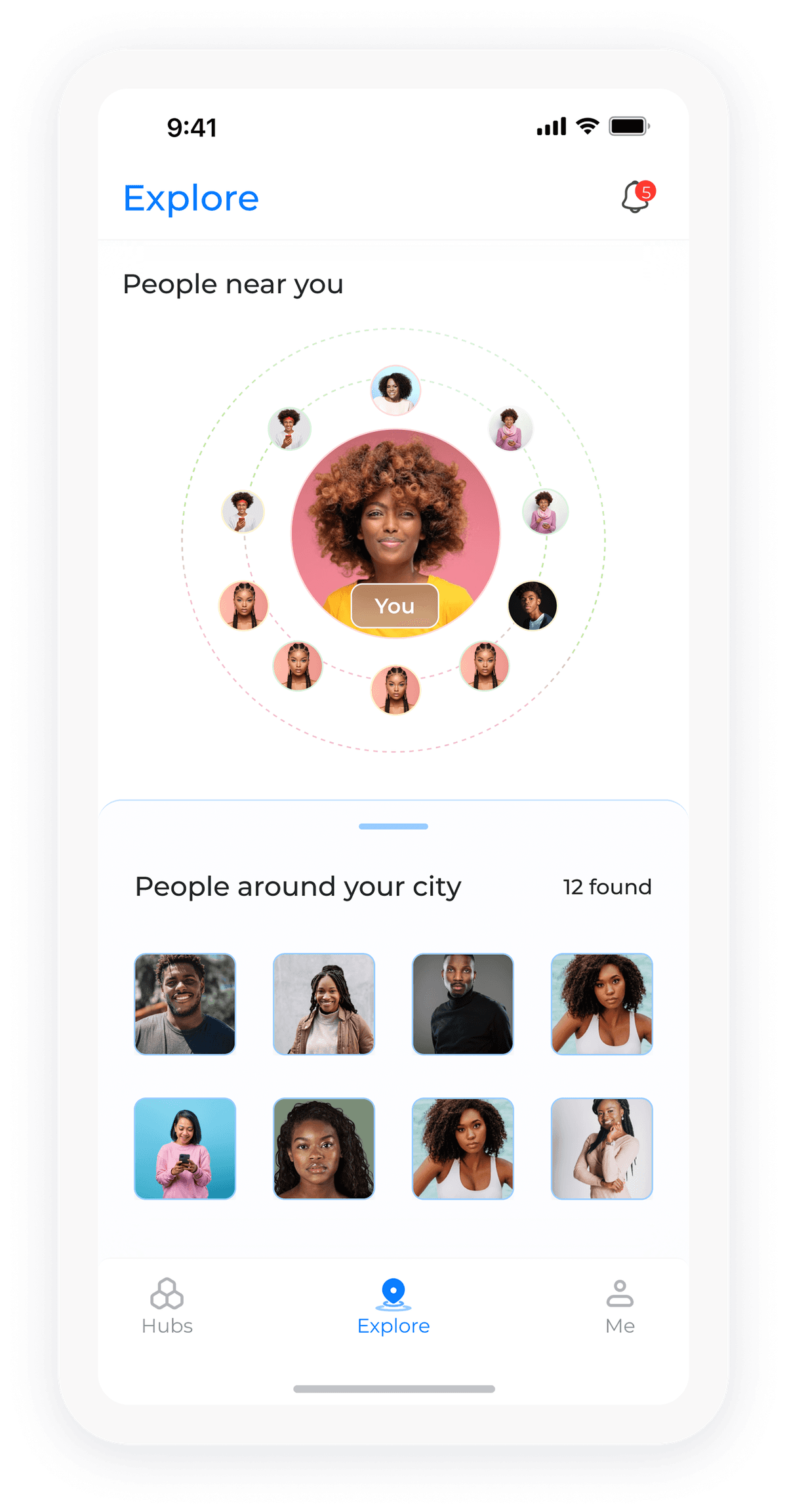 Explore feature showing nearby people
